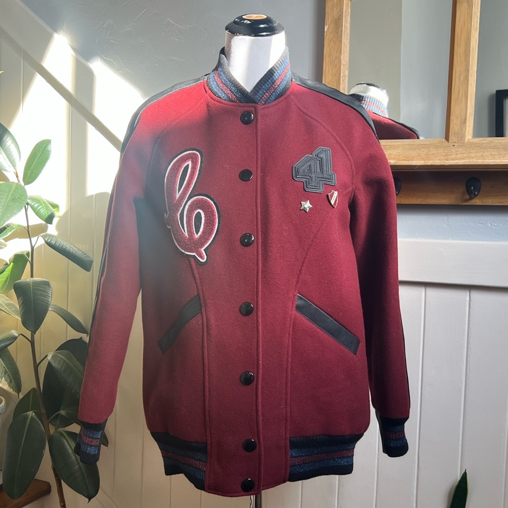Coach 1941 Wool  and leather accents Varsity Boyfriend Jacket Maroon Oversized